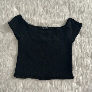 BRANDY MELVILLE Black runched up off the shoulder top
